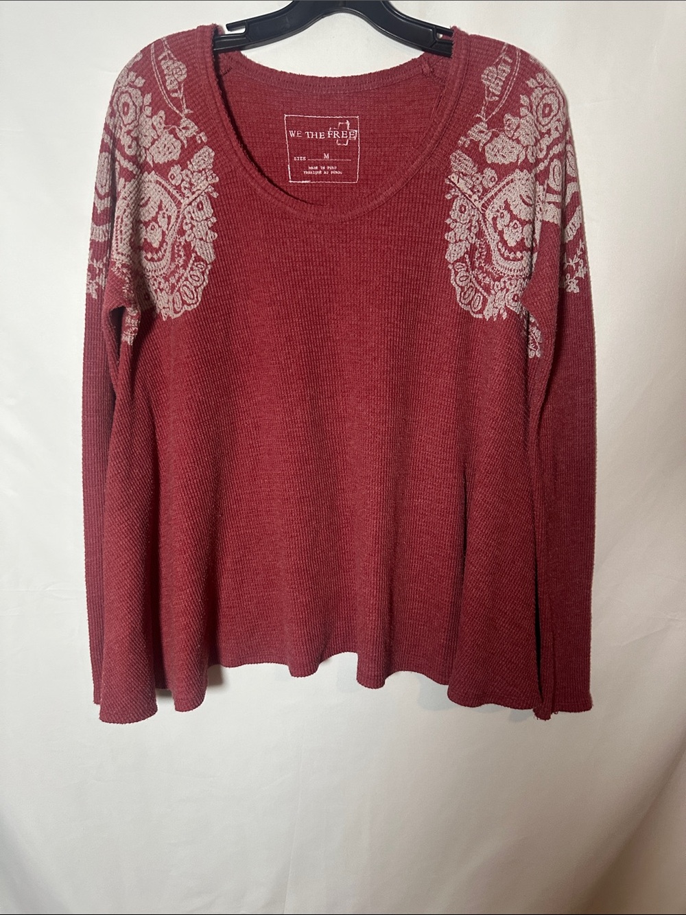 We The Free cranberry Floral Shoulder Knit Pullover